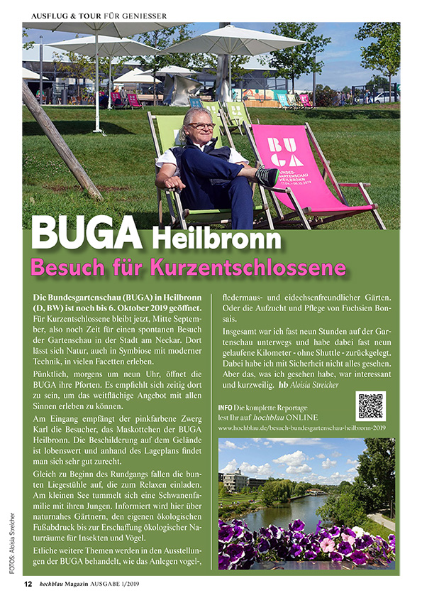 hochblau Magazin 1/2019 - Auszug Seite 12: Bericht: BUGA Heilbronn - Besuch für Kurzentschlossene | © hochblau Verlag Hans-Jörg Ernst