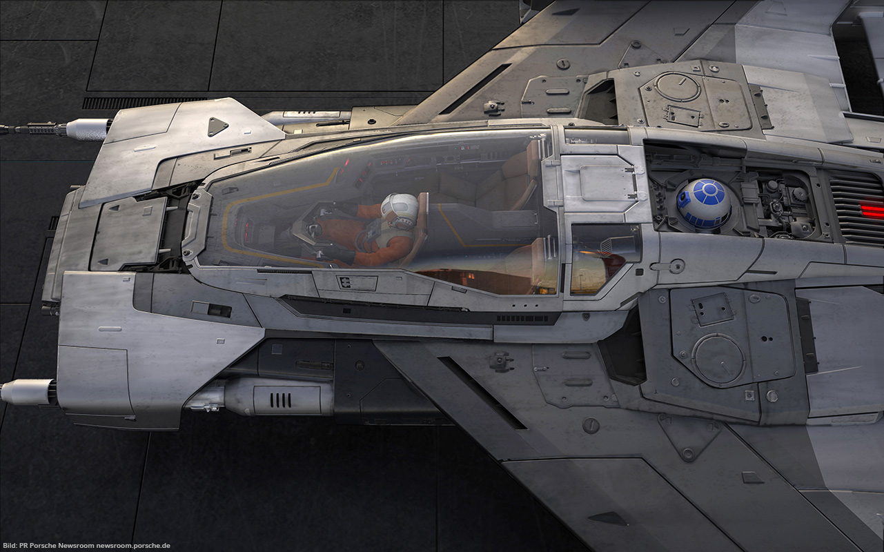 PORSCHE UND LUCASFILM Modell des Fantasie-Raumschiff „Tri-Wing S-91x Pegasus Starfighter“