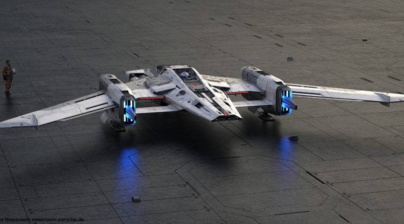 Modell des Fantasie-Raumschiff „Tri-Wing S-91x Pegasus Starfighter“